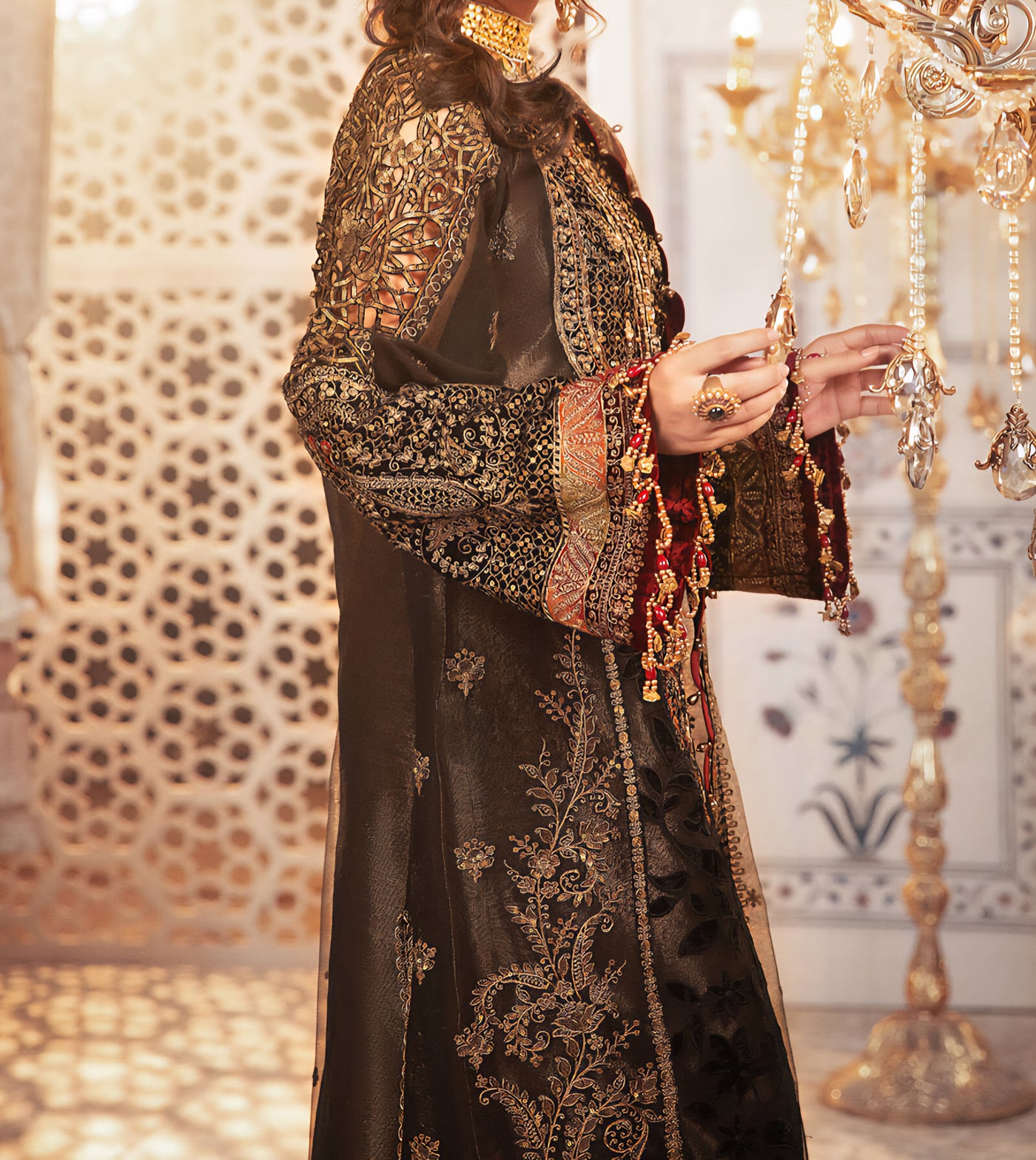 Unstitched MBROIDERED - Black and burnt gold