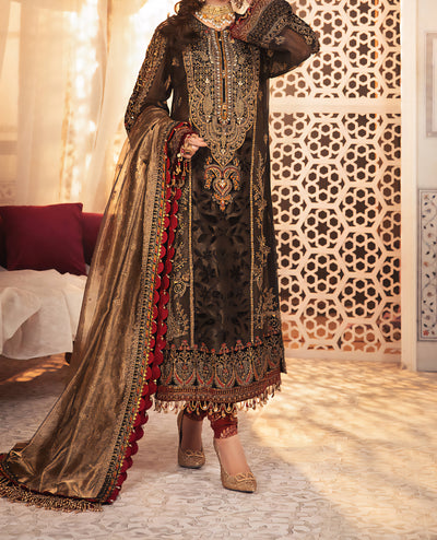 Unstitched MBROIDERED - Black and burnt gold